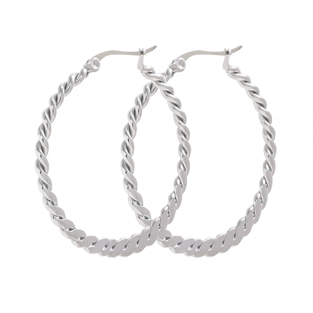 Stainless Steel Twist Golden Big Hoop Earrings Waterproof Metal Unique Trendy Jewelry
