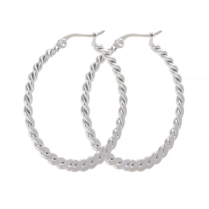 Stainless Steel Twist Golden Big Hoop Earrings Waterproof Metal Unique Trendy Jewelry