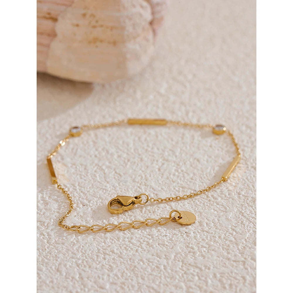 Zircon Thin Chain Charm Bracelet – 316L Stainless Steel
