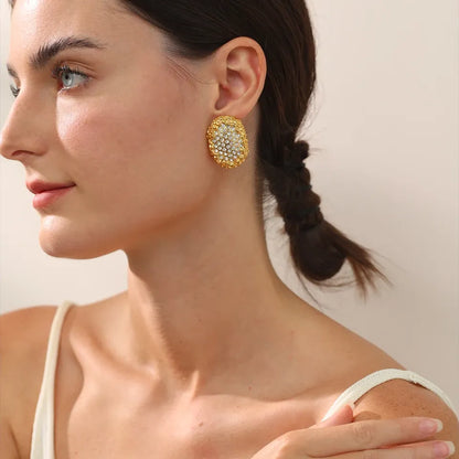 Large Push Back Cubic Zirconia Earrings - Hypoallergenic 18k Gold Colour Stainless Steel Jewelry for Women