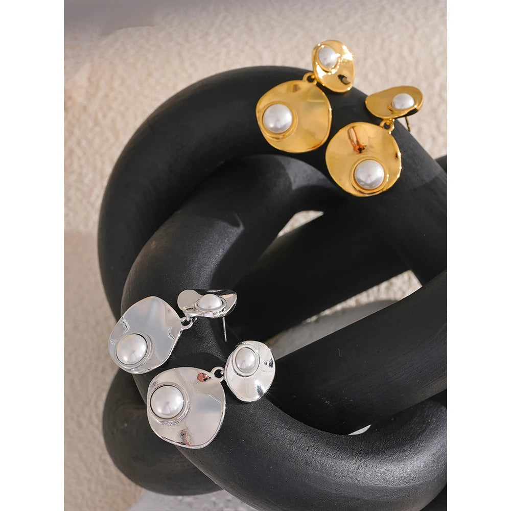 Elegant Gold Plated Round Pearl Earrings – Tarnish-Free Drop Style