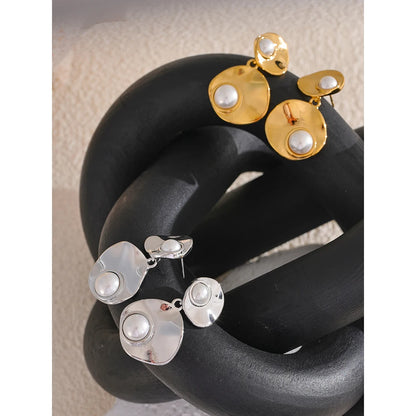 Elegant Gold Plated Round Pearl Earrings – Tarnish-Free Drop Style