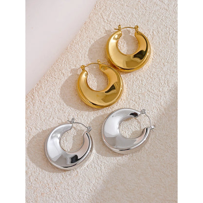 High Quality Minimalist Sleek Stainless Steel Metal Round Hollow Hoop Earrings for Women Water Resistant Jewelry