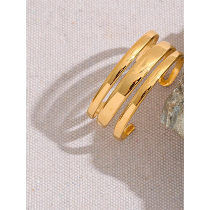 Multi-Layer Textured Cuff – Gold Plated Stainless Steel Statement Bracelet