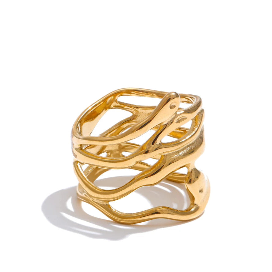 Luxe Jewels 316L Stainless Steel Layered Hollow Ring – 18K PVD Gold Plated Jewelry