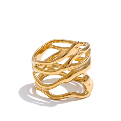 Luxe Jewels 316L Stainless Steel Layered Hollow Ring – 18K PVD Gold Plated Jewelry