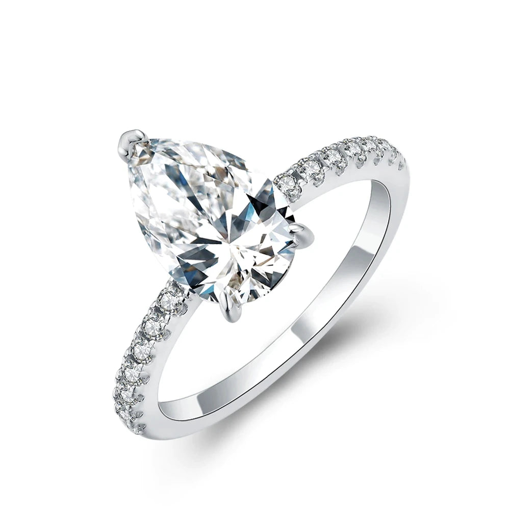 Luxe Jewels New (D Color Moissanite) Ring Pear Cut 3.0ct S925 Sterling Silver Classic Wedding Engagement Ring