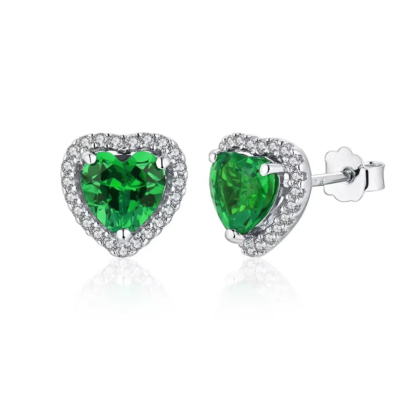 Valentine's Day Heart Shaped Lab Grown Ruby Stud Earrings 925 Sterling Silver Earrings For Women