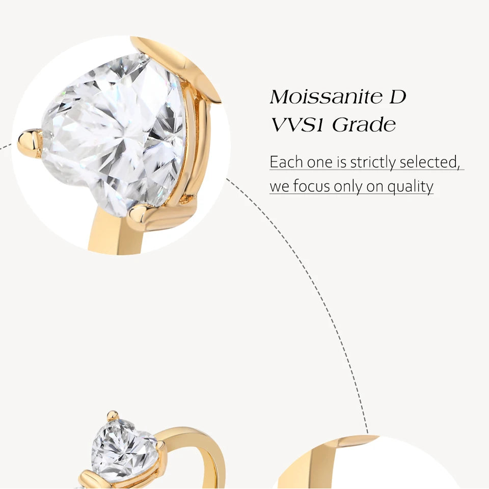 Luxe Jewels Valentine's Day Uniting Hearts 925 Sterling Silver Moissanite Ring (2pcs 0.8ct Heart-cut D VVS1)