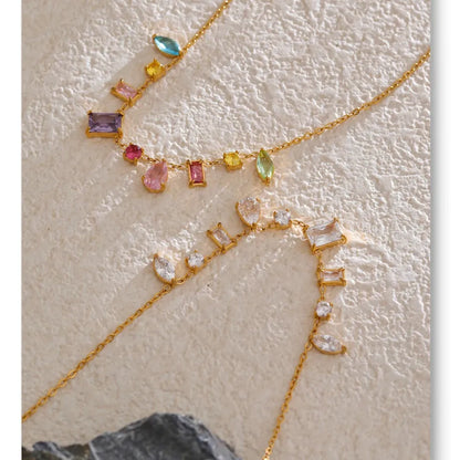 Colorful Cubic Zirconia Pendant Necklace Trendy Stainless Steel High Quality Jewelry