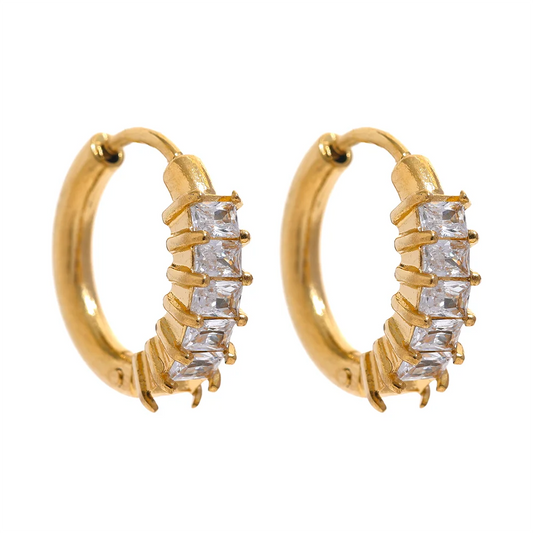 Colorful White Cubic Zirconia Stainless Steel Round Rainbow Bling Hoop Earrings for Women High Quality Jewelry