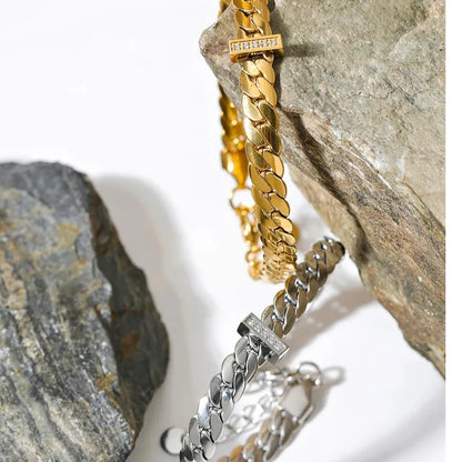 Stainless Steel Waterproof 18K Gold Cuban Zircon Bracelet