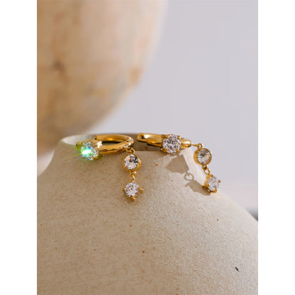 Gold Plated Stainless Steel Cubic Zirconia Drop Earrings