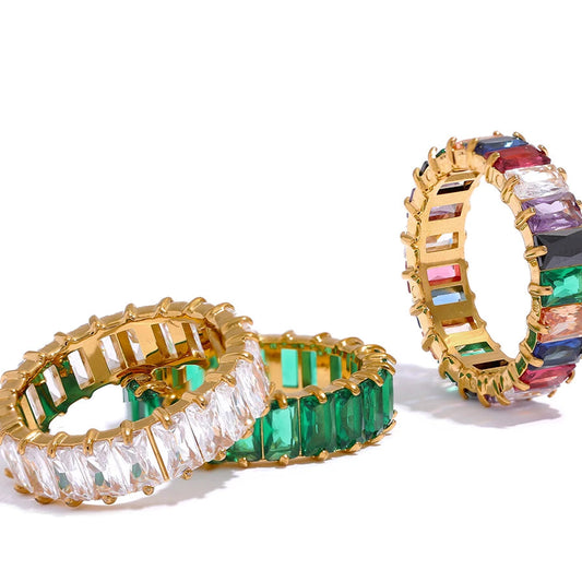 Luxe Jewels Gold-Plated Colored Cubic Zirconia Ring - Waterproof Jewelry