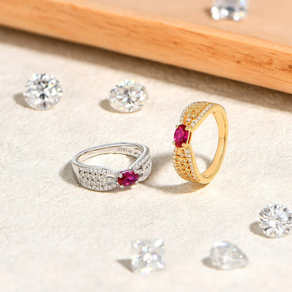 Gorgeous Lab Grown Premium Ruby Women's Ring - 925 Sterling Silver Moissanite Ring Luxe Jewelry