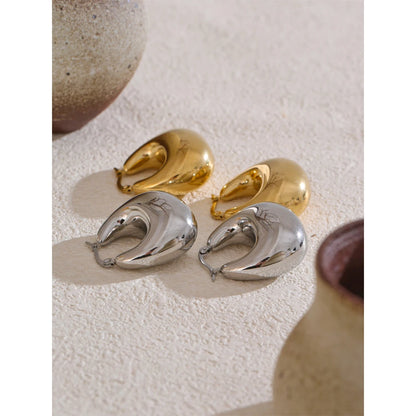 High Quality Stainless Steel Glossy Smooth Metal Chunky Hollow Hoop Earrings 18K Real Gold PVD Plated Jewelry