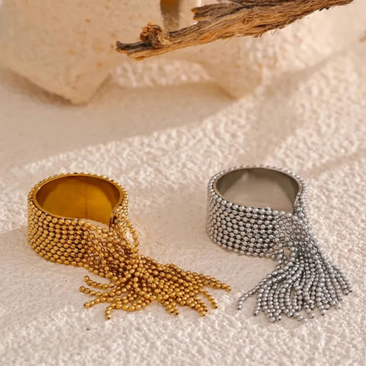 Luxe Jewels Chain Tassel Adjustable Ring – 18K PVD Plated Jewelry