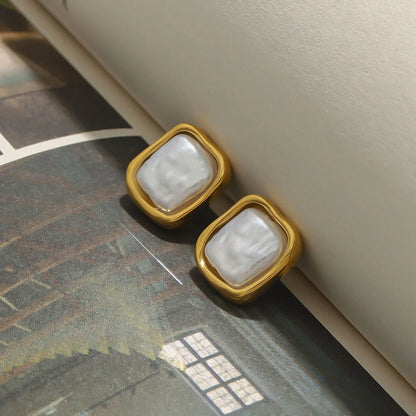 Elegant Square Pearl Earrings Stainless Steel 18K PVD Plated Waterproof 2025