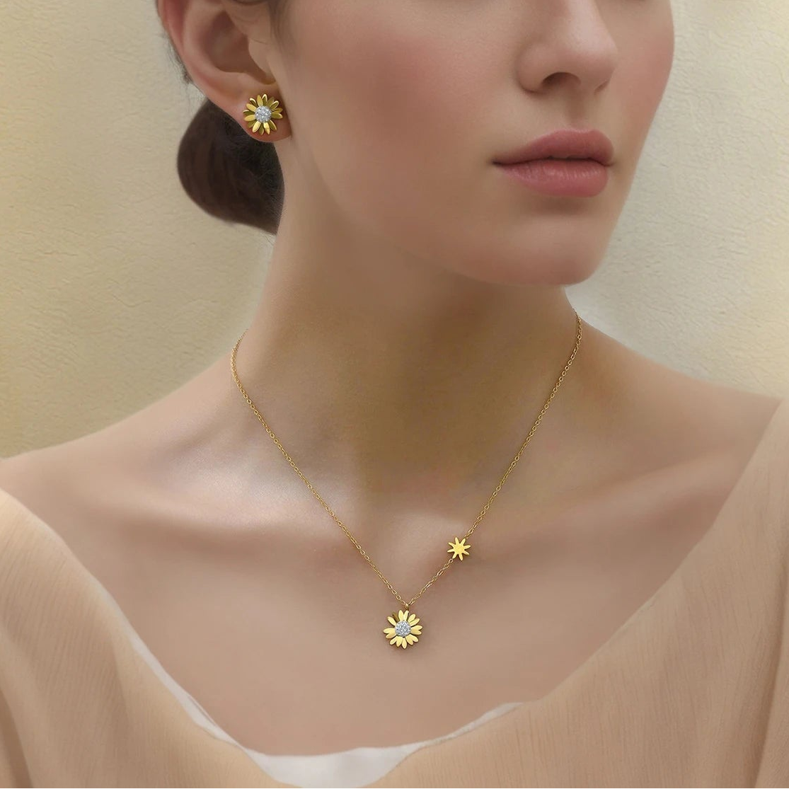 18K Gold Plated Stainless Steel Little Daisy Stud Earrings for Women - Tarnish Resistant Charm Jewelry Set