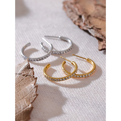 High Quality Shiny Inlaid Cubic Zirconia Stainless Steel Fashion Earrings Waterproof Jewelry