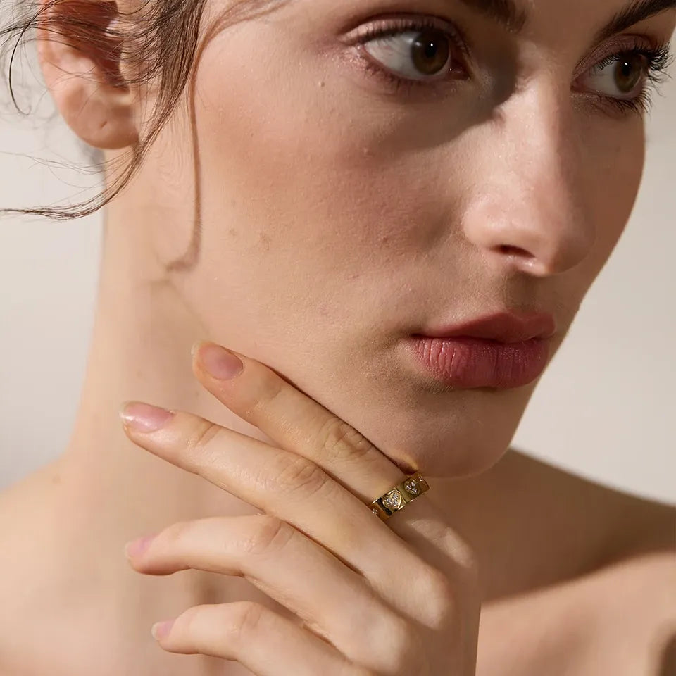 Luxe Jewels Cubic Zirconia Heart Ring – PVD Gold Plated Stainless Steel Jewelry