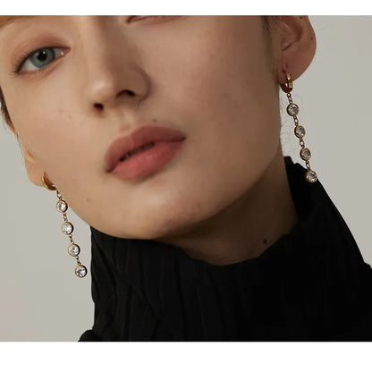 316L Stainless Steel Jewelry Stylish Cubic Zirconia Long Earrings High Quality Metal Geometric Earrings