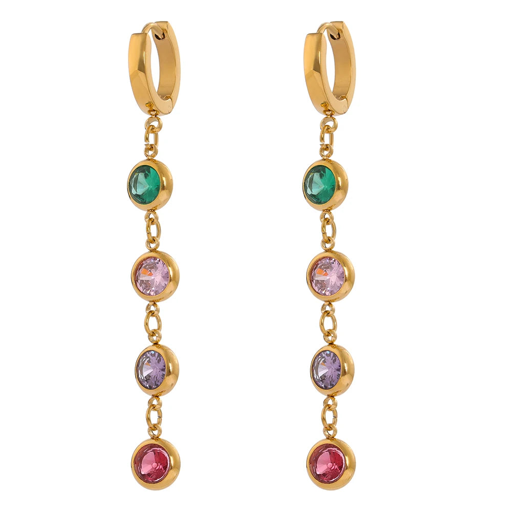 316L Stainless Steel Jewelry Stylish Cubic Zirconia Long Earrings High Quality Metal Geometric Earrings