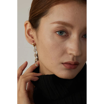 316L Stainless Steel Jewelry Stylish Cubic Zirconia Long Earrings High Quality Metal Geometric Earrings