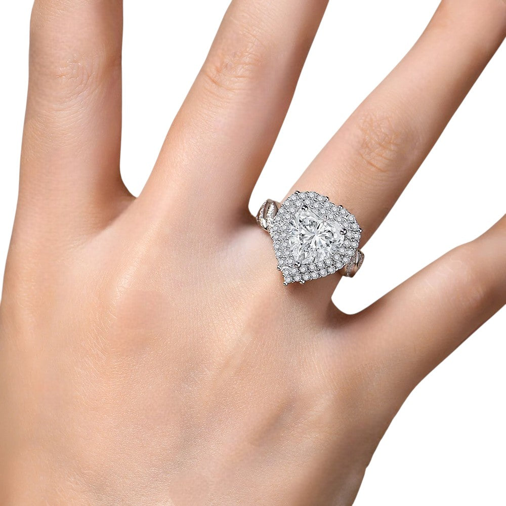 Luxe Jewels Luxury 4CT Heart Cut Moissanite Ring for Women (Full D VVS1 Real Silver) Handmade Valentine's Day Jewelry