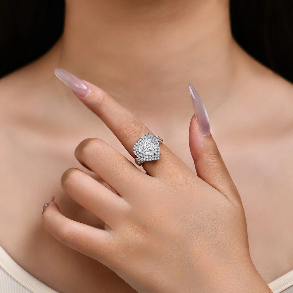 Luxe Jewels Luxury 4CT Heart Cut Moissanite Ring for Women (Full D VVS1 Real Silver) Handmade Valentine's Day Jewelry